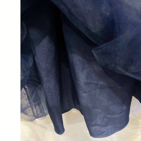 La Femme Sheer Fit & Flare Cocktail Dress Rhinestone Tulle Midnight Navy Blue - Picture 16 of 16